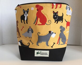 Wedge Bag, Zippered Bag, Knitting Project Bag, Small Project Bag, Sock Size, Dogs