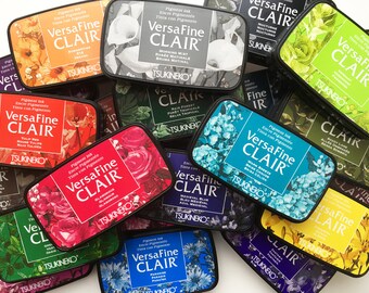 versafine clair ink pads | tsukineko rubber stamp pads | fast drying oil based pigment ink | detailed stamping for uncoated paper | set of 2