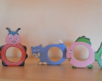 Set of napkin rings in the shape of animals