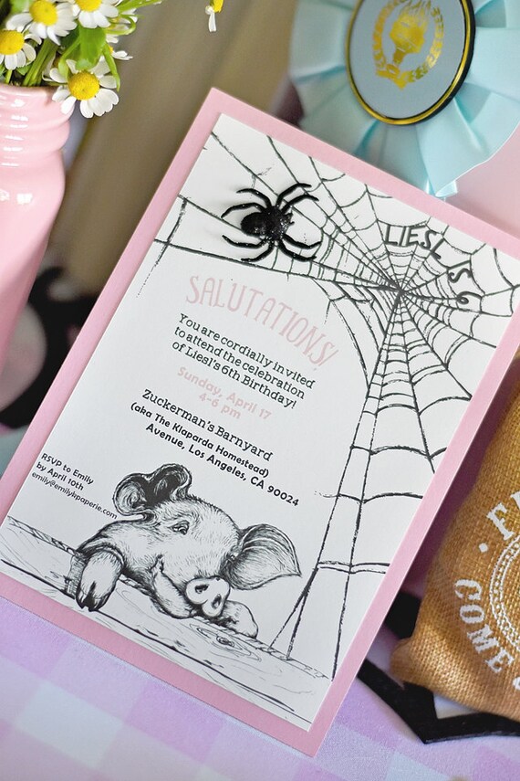 Charlotte s Web Invitation Kid Birthday Party Wilbur