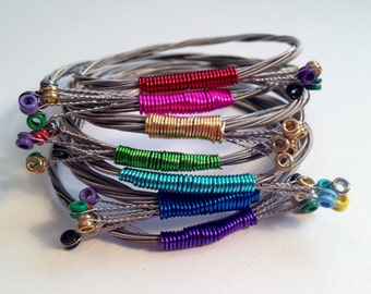 Guitar String Bangle | Handmade Recycled Bracelet | Salvaged Guitar String Jewelry | You Choose Color
