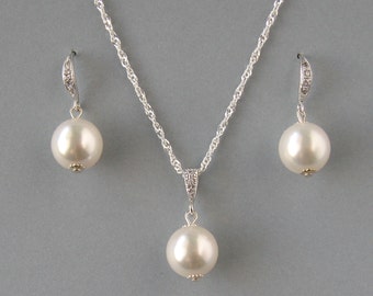 Genuine Swarovski Pearls, Cubic Zirconia, Rhodium Plated, White Pearl Set, Silver Set, Swarovski Set, Bridal Set, Bridesmaid Gift- DK165