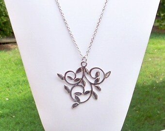 Silver Leaf Necklace Silver Leaf Pendant Necklace Leaf on Silver Chain Necklace Long Leaf Pendant Necklace Nature Pendant Necklace Vines