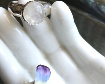 Vintage Crystal Ball Rainbow Moonstone Sterling Silver Ring
