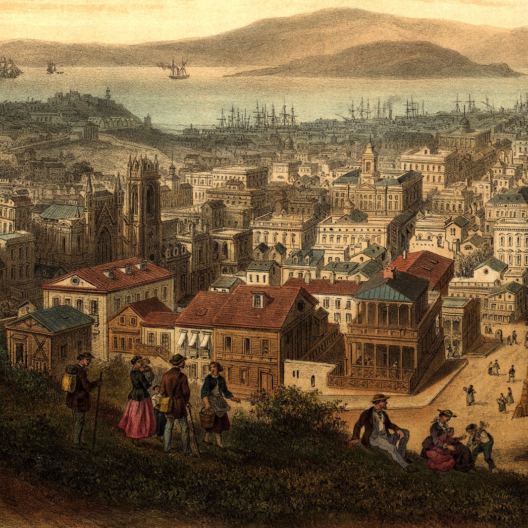 1846 Vue de San Francisco Old Maps and Prints Vintage Wall Art Antique 19th Century City