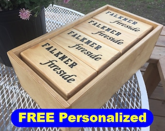 PERSONALIZED Yard Dominoes. Engraved Family Name or Event on back of dominoes and storage box. Play Outdoor and Indoor. Classic Fun Game.