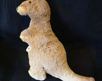 Vintage Real Fur Kangaroo Stuffed Animal from 1950's Kangaroo and Joey Stuffed Animal