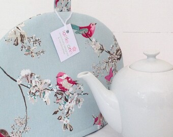 Tea Cosy, Beautiful Birds Tea Cosy, Pretty Tea Cosy, Birds, Blossom, Butterflies, Duck Egg Blue, Kitchen Accessory, Time for Tea!, Gift