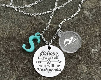 Swim Necklace, Swimmer Necklace, Swimming Necklace, Swim Charm Necklace, Girls Swim Gift, Girl Swimmer Gift, Swim Gift for Girl