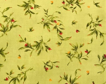 Catalina Red/Yellow/Pink/Peach Rosebuds on Green by Maywood Quilting Fabric by the Half Yard