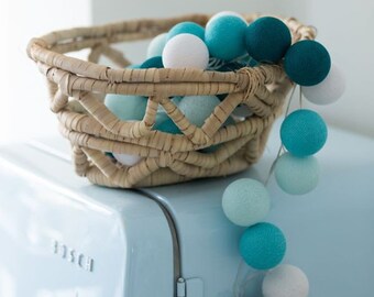 20 Lights CottonBallLights Aqua Handmade