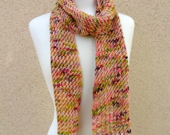 Knit Scarf, Knit Net Scarf, Pink Green Scarf, Multi Color Scarf, Confetti Net Scarf