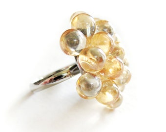 Champagne Berry Ring, Amber Cluster Ring, Statement Ring, Adjustable Glass Beaded ring, Light Topaze Ring, Bridesmaids Gift, Bubbly Ring