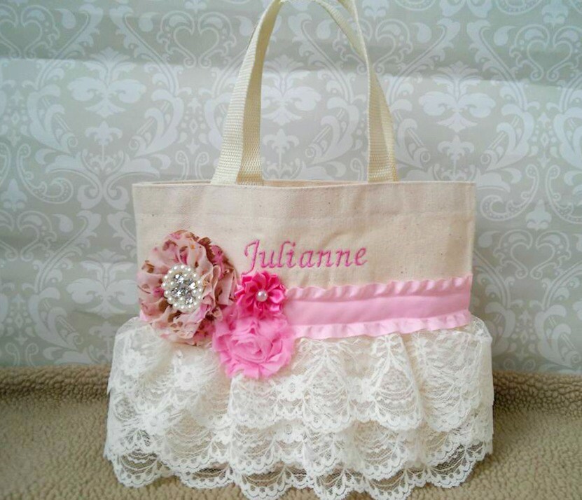 Pink and Ivory Lace Flower Girl Purse Flower Girl Gift Jr