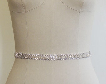 Thin Bridal Gown Sash, Wedding Dress Belt Sash, Thin Rhinestone Crystal Sash, Bridesmaids, Crystal Rhinestone Belt