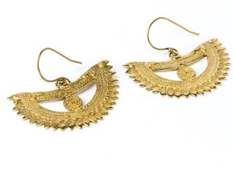 Tribal Brass Crescent Earrings hanging handmade, Brass, Ethnic Style , Tribal Earrings, Gift boxed, Free UK post BG12