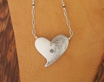Heart Necklace, Elk Antler, Iolite, Sterling Silver, Antler Jewelry, Antler Necklace, Heart, Silver