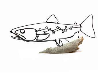 Brown Trout Wire Sculpture, Fish Wire Art, Minimal Wire Design, 568801082