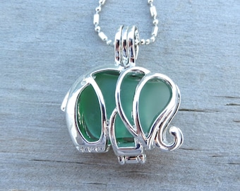 Green Sea Glass Elephant Locket by Wave of Life™