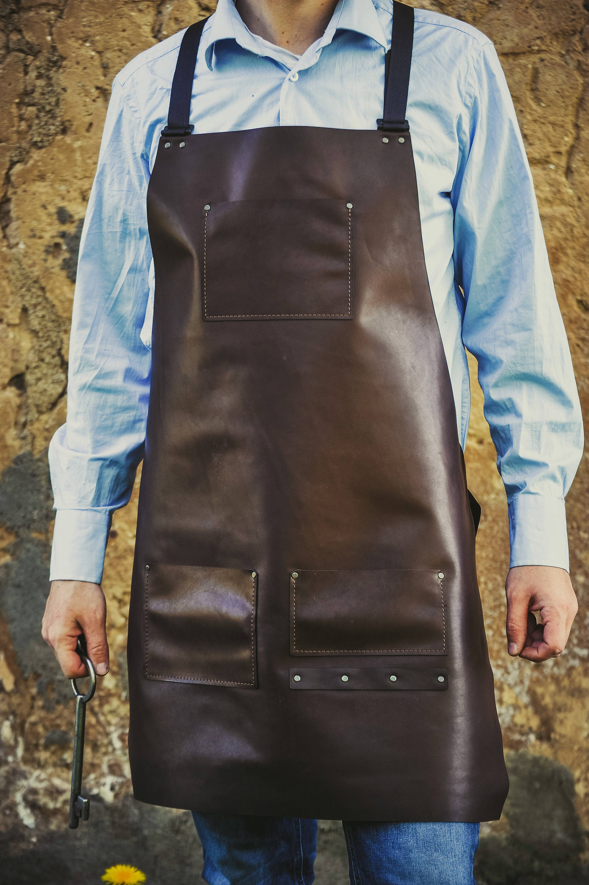 Genuine leather apron cross strap back custom made