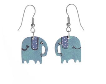 Elephant earrings stainless steel, Handpainted earrings, womens jewelry, elephant jewelry, turquoise earrings, animal jewelry, boho earrings