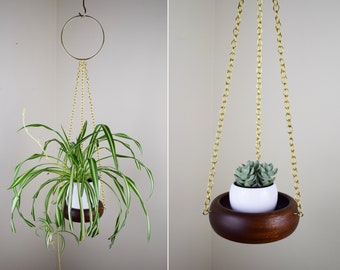Mid Century Wood Planter, Modern Plant Hanger, Hanging Planter, Wood Plant Hanger, Danish Modern Planter, Mid Century Planter