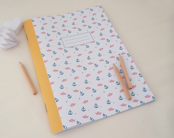 Large 20x28cm notebook illustrated with boats and anchors