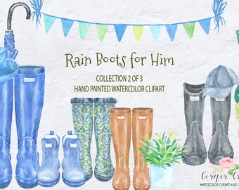 Watercolor Rain Boots for him, men's Wellies, watercolor wellington boots, garden boots for Instant download