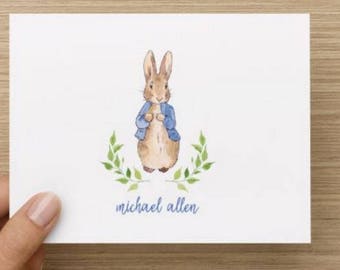 Baby thank you card: Personally designed baby boy shower card with with Peter Rabbit! Personalized. Multiple pack sizes available.