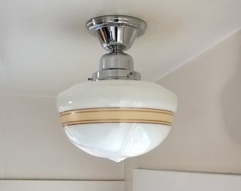Schoolhouse Ceiling Light Fixture (with Cream and Mocha Painted Bands)