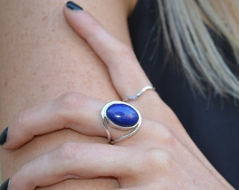 Lapis Lazuli Ring - natural stone - boho ring - blue stone ring - silver ring - sterling silver rings