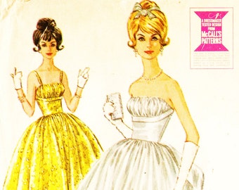 McCall's 6570 Evening Dress Sewing Pattern Vintage 1960s Shelf Bust Strapless Gown with Bustle Size 9