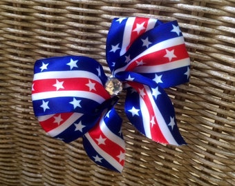 Patriotic Red White Blue Bow Hair Clip