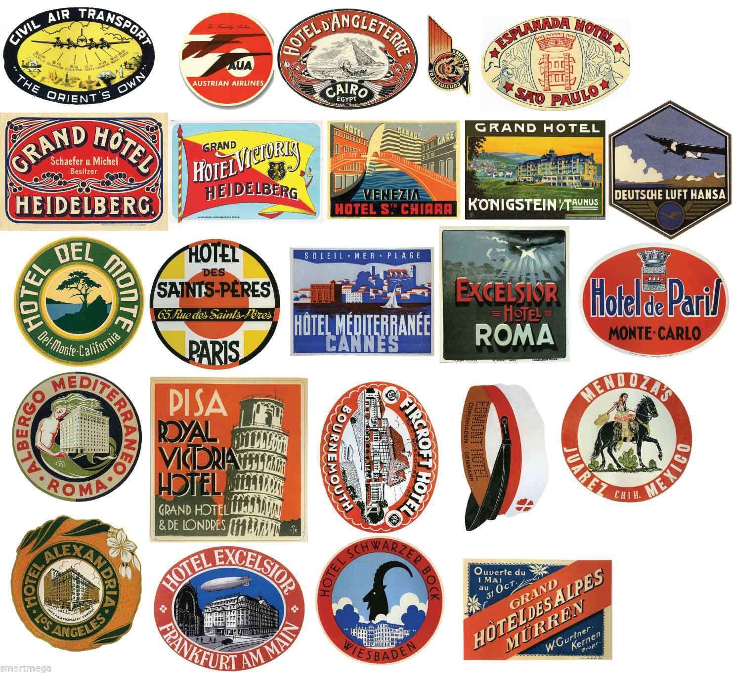 vintage hotel luggage label stickers pack of 24 suitcase pvc