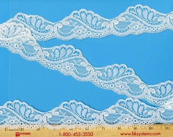 Pure white scalloped lace. Two edged, ungathered. Wedding, Prom, Formal, Crafting
