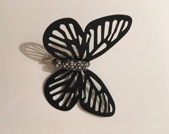 Butterfly brooch, black and silver