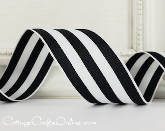 Wired Ribbon, 1 1/2" , Black and White Stripe - THREE YARDS - Offray "Carnival", Grosgrain Style Striped Craft Wire Edged Ribbon