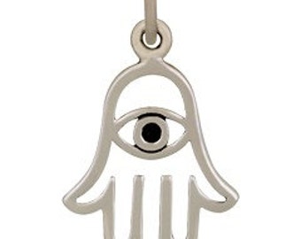 Hamsa Hand with Evil Eye Necklace - Solid 925 Sterling Silver Hamesh Hand Charm - Insurance Included