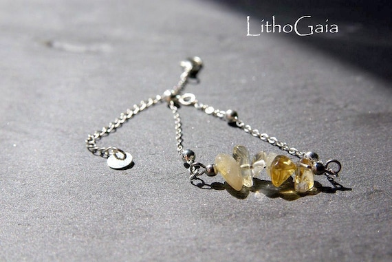 Citrine Bar Bracelet, 925 Sterling Silver, Citrine jewelry, Minimalist, Gift for Her, Prospérity Stone, Birthstone, Zodiac, Beaded Bracelet