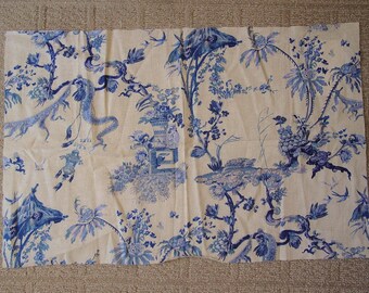 27x17 Hamilton UK Yosca Blue & White Oriental Chinoiserie Linen Fabric Sample~NEW