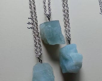 Raw Aquamarine Necklace - Rough Aquamarine Necklace - March Birthstone - Aquamarine Jewelry - March Birthday - Raw Crystal Necklace