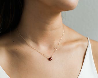 Geniuine Mozambique Garnet Necklace / Dainty Garnet Necklace / January Birthstone Necklace / 14k Gold Filled, Sterling Silver, Gemstone