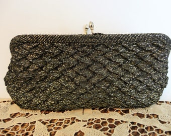 Vintage CFR England Black and Gold Lamé Evening Bag