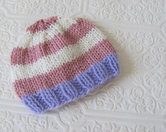 Newborn Lavender - Pink - Soft White Stripe Beanie