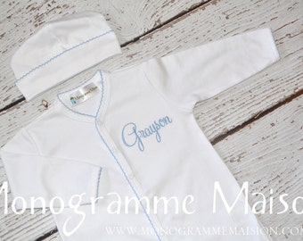 Coming Home Outfit - Baby Boy Outfit - Monogrammed Baby Outfit - Baby Shower Gift - Newborn Pictures Outfit - Footed Sleeper - Pima Cotton