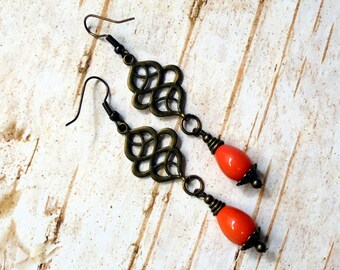Orange Teardrop Earrings (2496)