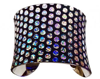 Metallic Silver Opalescent Polka Dot Leather Cuff Bracelet - by UNEARTHED
