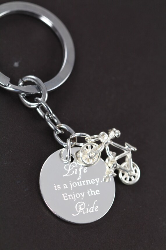 Cyclist Keychain Custom Engraved Bicycle Inspirational Gift