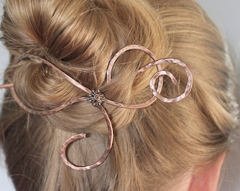 Thick Hair Barrette Metal Copper Jewelry Handmade, Hammered Long Hair Accessories Gift Women, Hair Jewelry, Hair Stick, Hair Slide Hair Clip