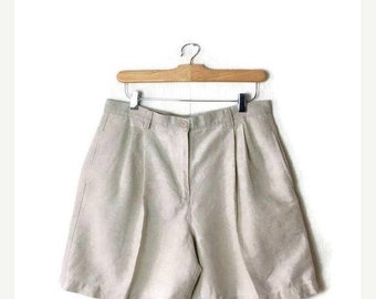 ON SALE Vintage Light Beige/Oatmeal Linen/Cotton High Waist Flare Shorts/W30*